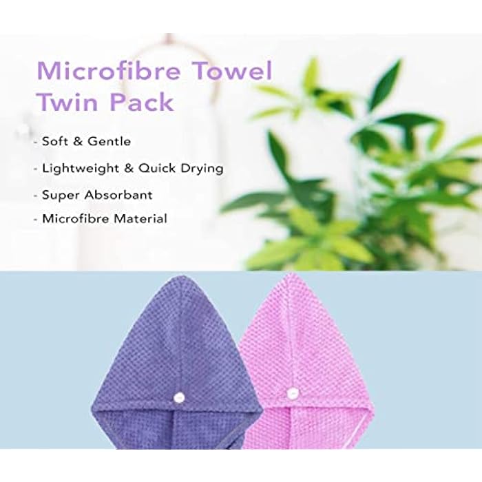KITCHENIO VILLA Hair Towel Wrap - Hair Drying Towels - Anti Frizz Hair Care Towel Best for Curly, Long & Thick Hairs - Extremely Soft Absorbent Material Quick - Pack of 2 (Pink, Blue) - Image 4